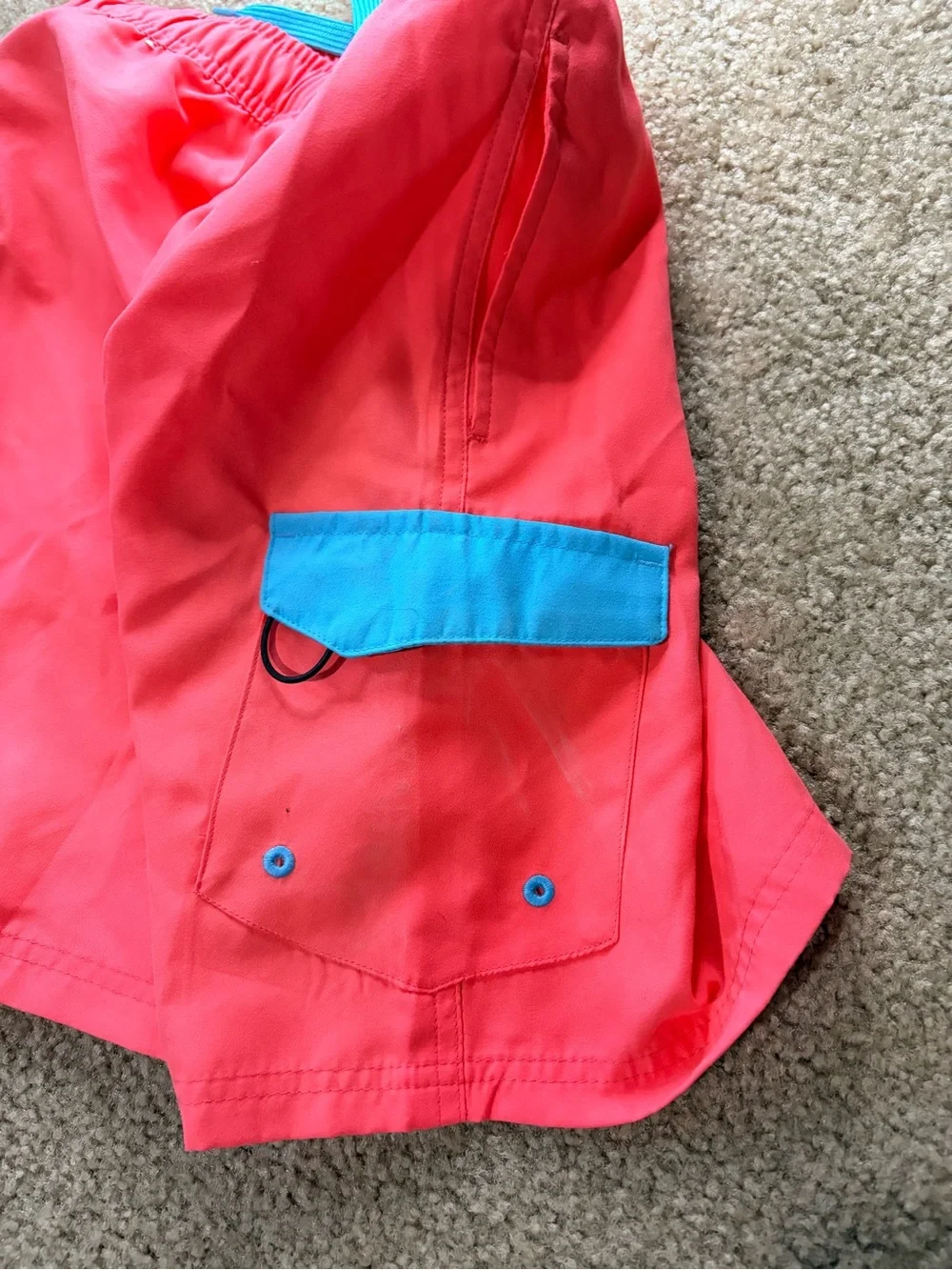 Kids Coral Swim Trunks with Turquoise Accents